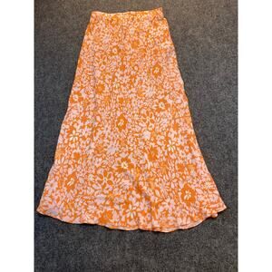 MinkPink Womens Large Orange Pink Floral A Line Maxi Skirt Chiffon Easter